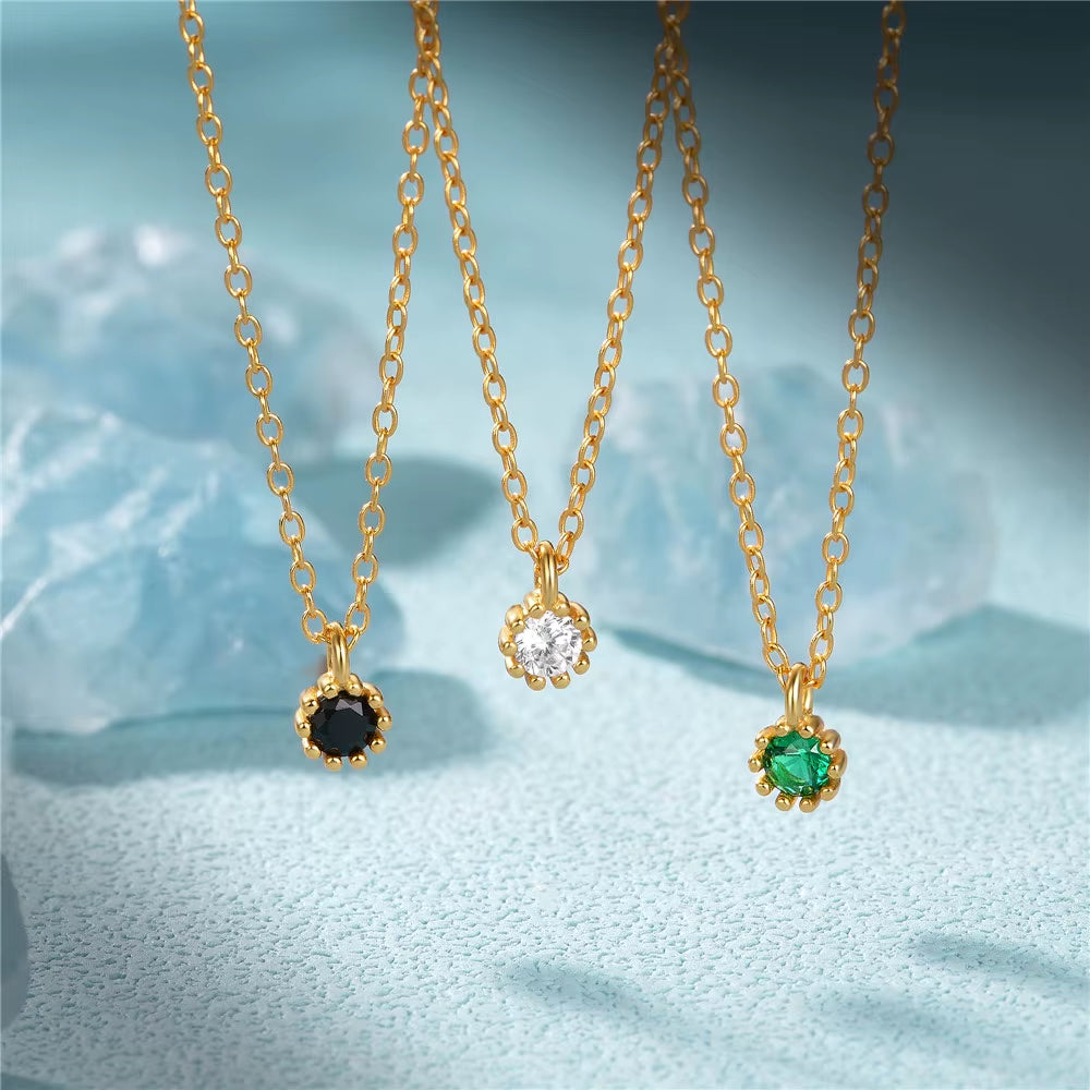 Fashion Minimalist Jewelry 925 Sterling Silver Simple Small Single Colored round Diamond Gold Plated Necklaces for Women