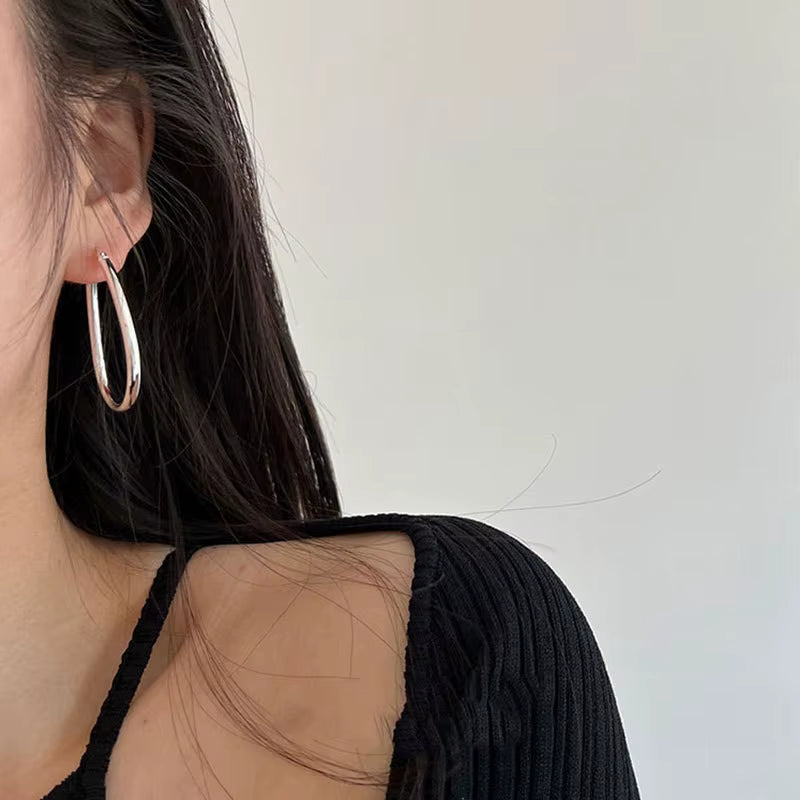 INS Fashion Jewelry 925 Silver Earring Women 18K Gold Plated Real Sterling Silver Water Drop Hollow Hoop Huggie Earring Women