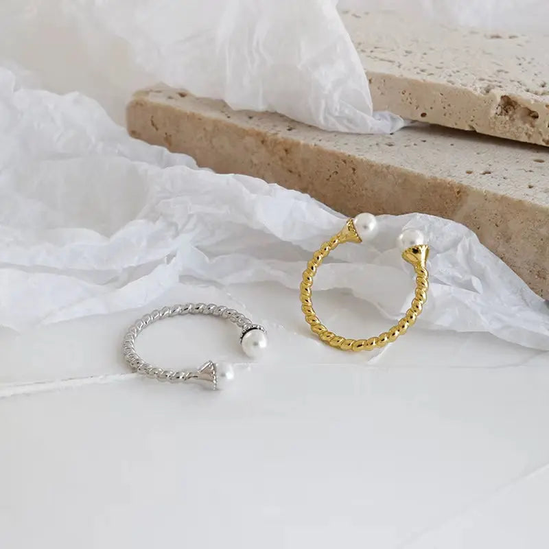 Gold Plated Sterling Silver Pearl Bridal Engagement Ring