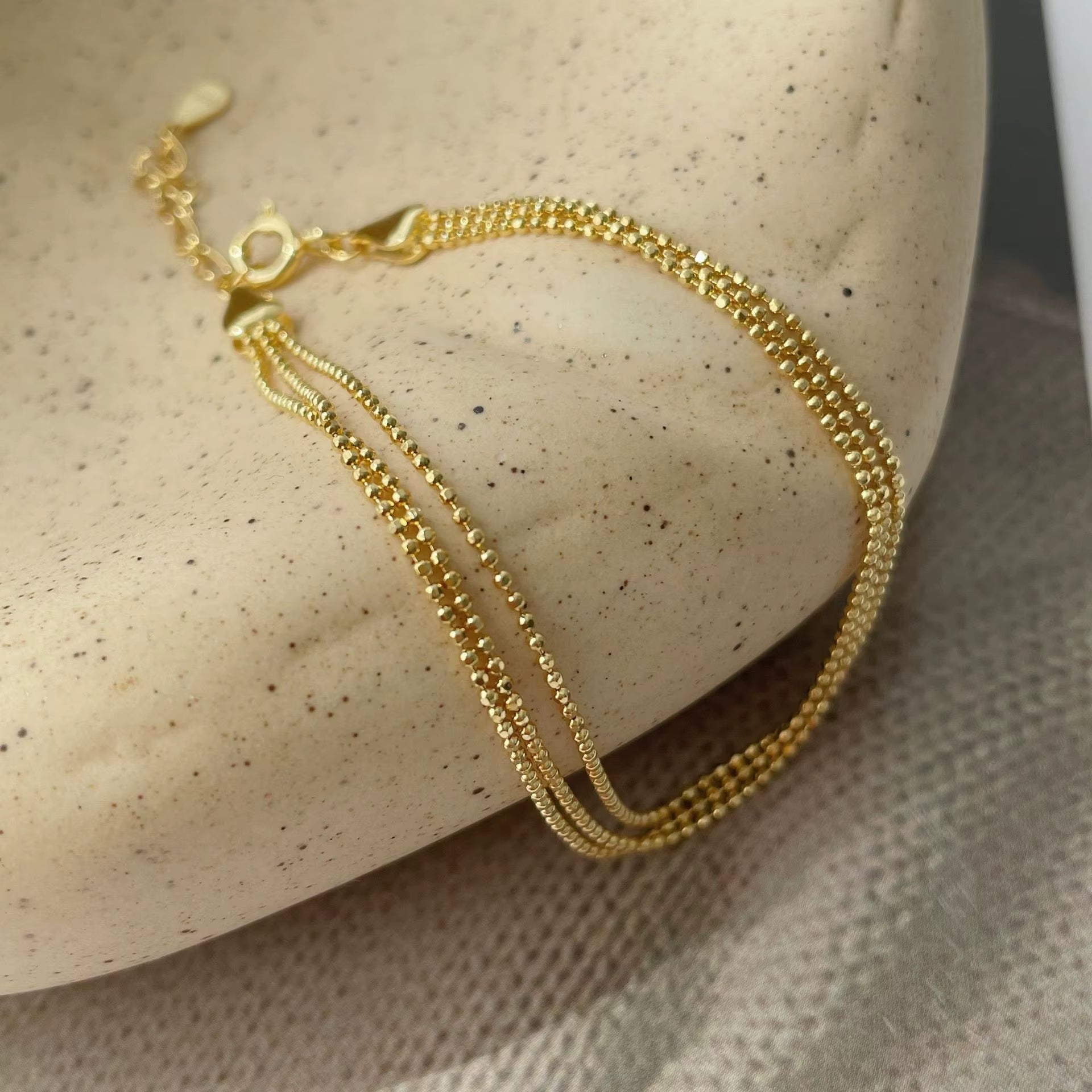 Wholesale 925 Silver Chain Bracelet Jewelry Sparkling Layered Wear Sterling Silver Simple Beads Three Layer Bracelet Women