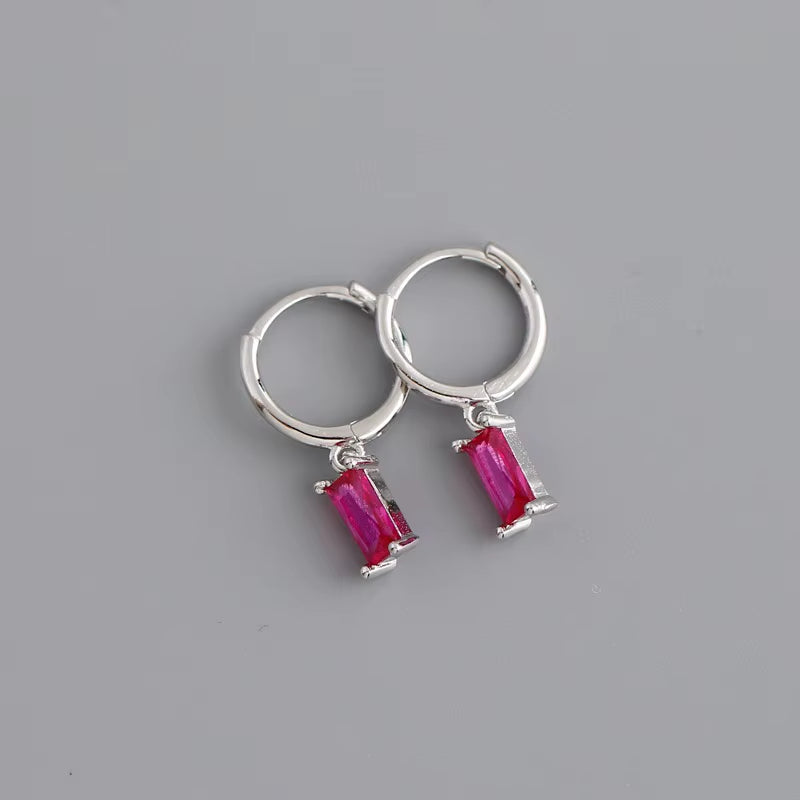2024 Fashion 925 Sterling Silver Fashion Rectangular Blue White Red Turquoise Diamond Zirconia Hoop Earrings for Women