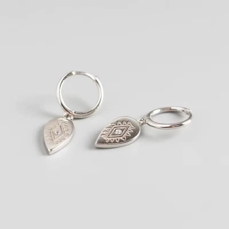 Totem Oval Drop Earrings – CZ Diamond Dangle Huggies
