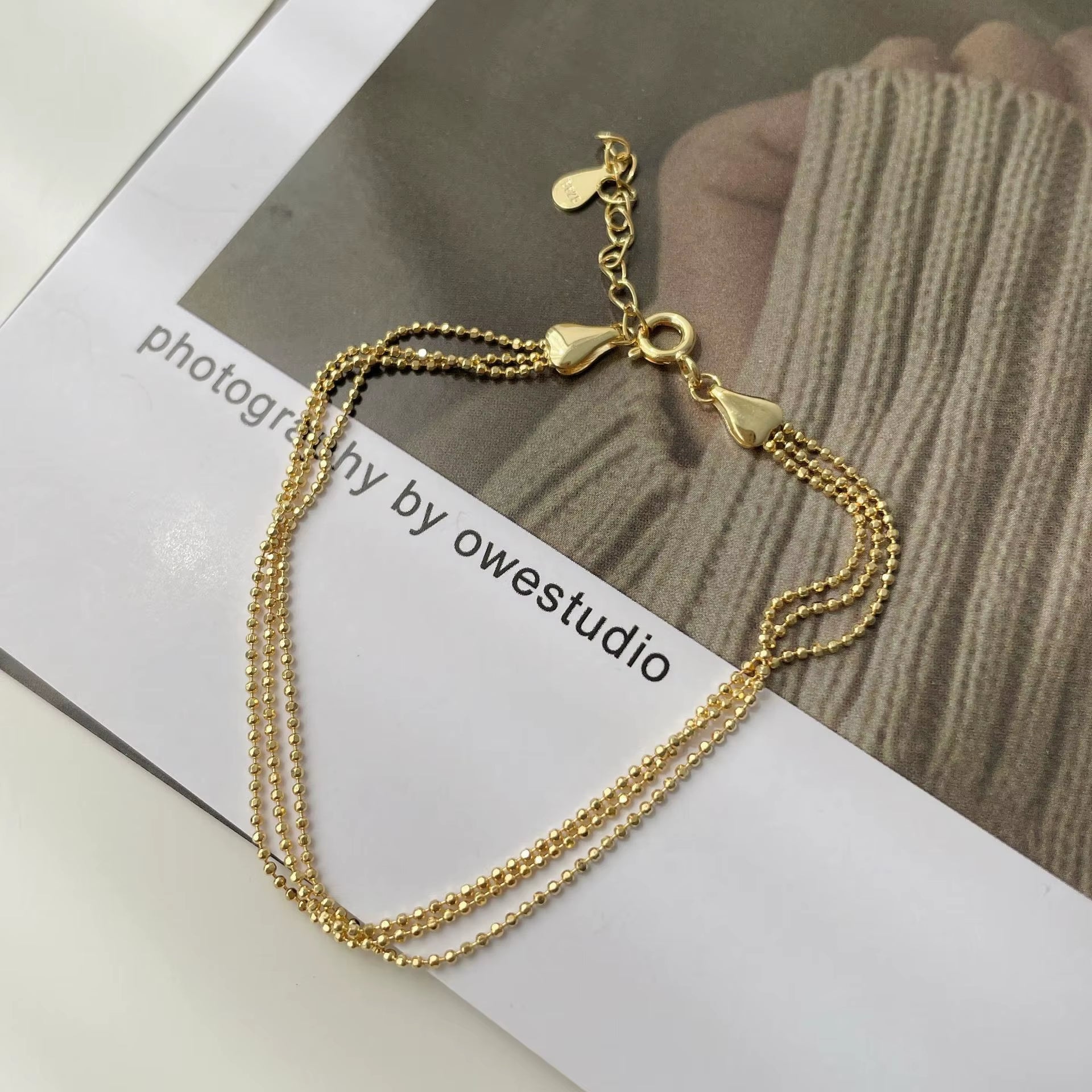 Wholesale 925 Silver Chain Bracelet Jewelry Sparkling Layered Wear Sterling Silver Simple Beads Three Layer Bracelet Women