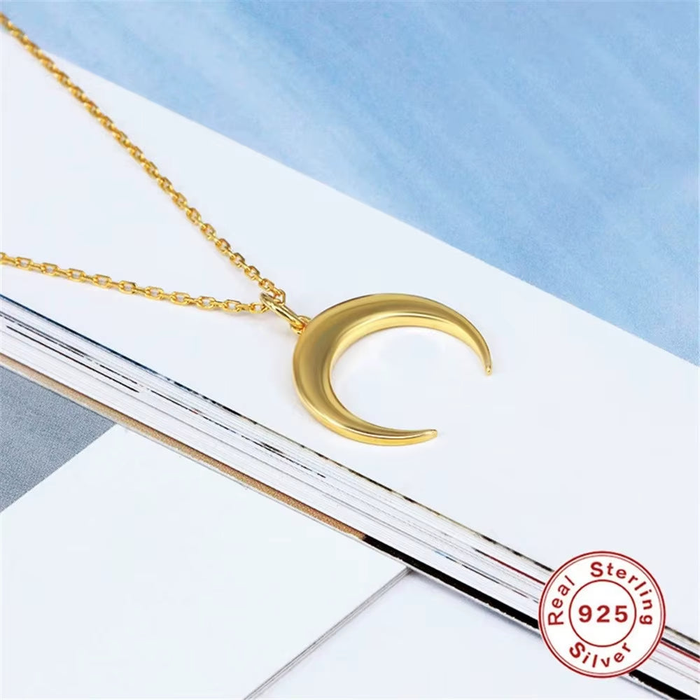 Wholesale 925 Silver Necklace for Women 925 Sterling Silver Moon Pendant Necklace 18K Gold Plated Collarbone Chain Necklace
