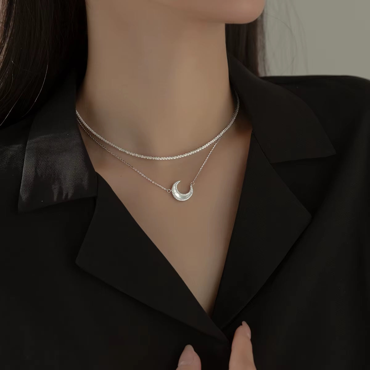 INS Hot Style 925 Sterling Silver Moon Shell Necklace for Women 18K Gold Plated Sterling Silver Necklace Chain Jewelry Sets