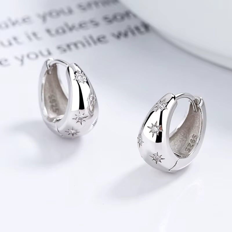 Hot Sale Fashion Jewelry 925 Sterling Silver Earring Star Light Zircon Gold Plated Hoop Earrings for Women