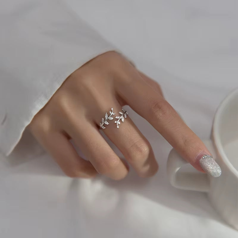 Gold Plated Sterling Silver Leaf Adjustable Ring