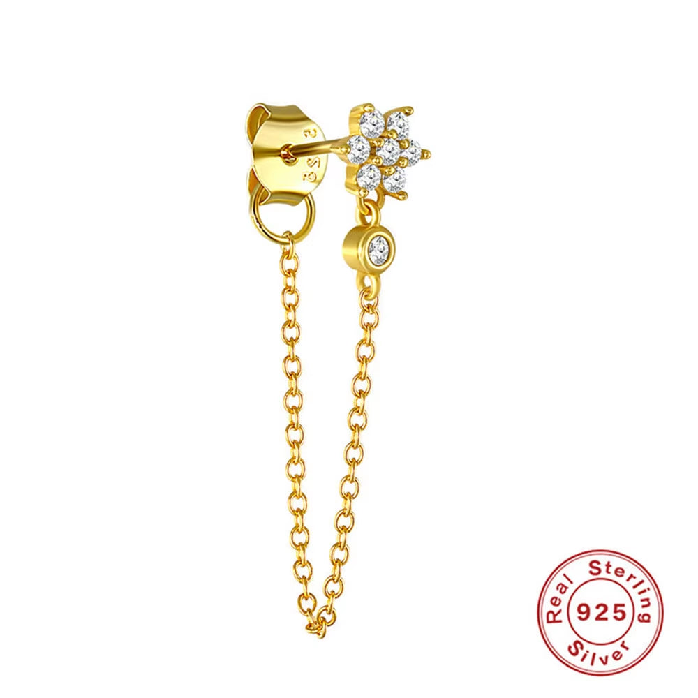 Korean Fashion Jewelry 925 Sterling Silver Long Tassel Earrings Set Snake Sun Flower Star Shape Gold Chain Stud Earrings Women