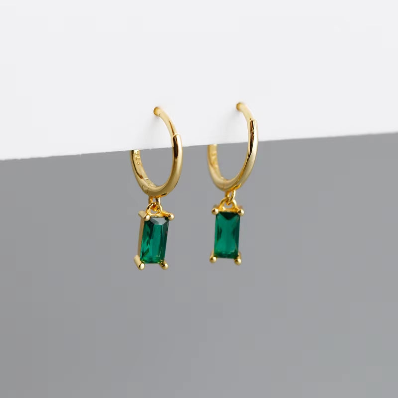 2024 Fashion 925 Sterling Silver Fashion Rectangular Blue White Red Turquoise Diamond Zirconia Hoop Earrings for Women
