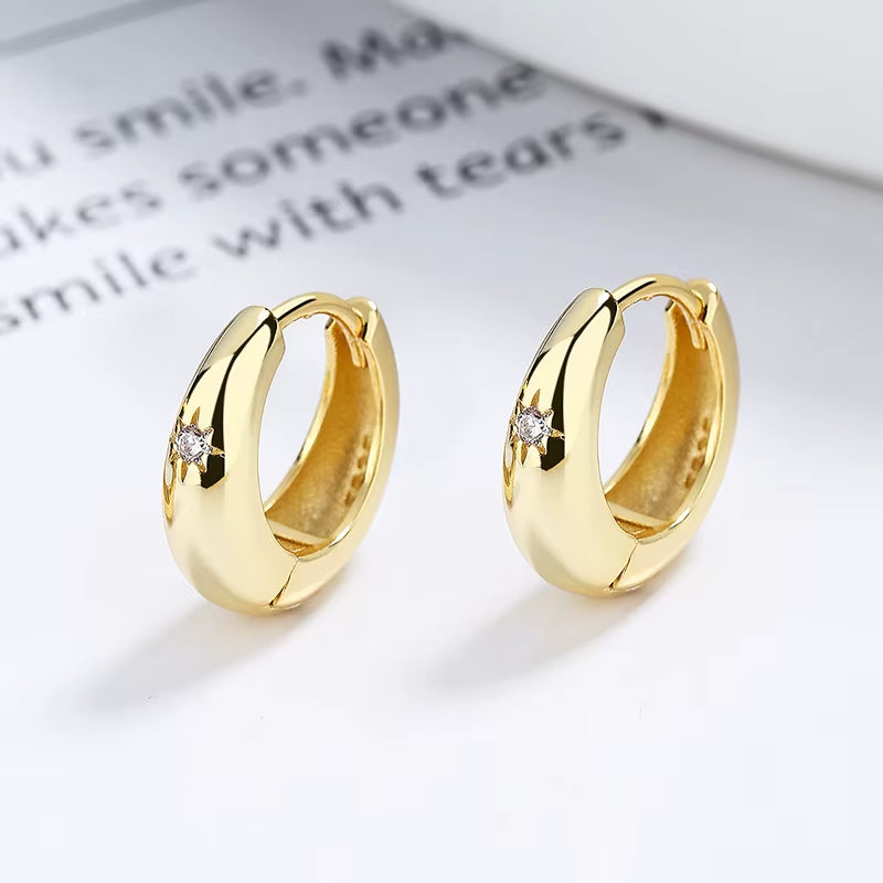 Hot Sale Fashion Jewelry 925 Sterling Silver Earring Star Light Zircon Gold Plated Hoop Earrings for Women