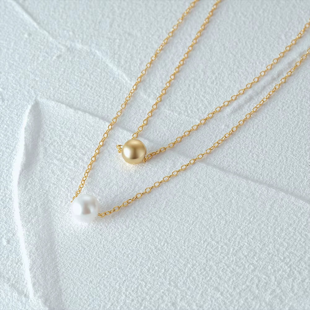 Fashion Jewelry 925 Sterling Silver Necklaces Pearl round Bead Double Layer Chain Gold Plated Necklace for Women