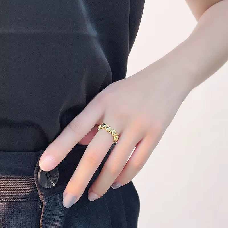 Fine Jewelry 925 Sterling Silver Heart Rings 18K Gold Plated Heart Wedding Rings Heavy Thick Open Rings Jewelry for Women