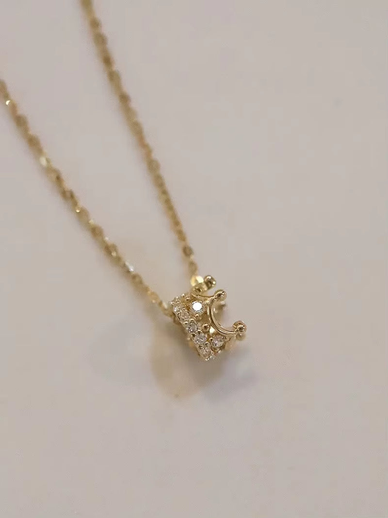 Gold Plated Sterling Silver Crown Diamond Pendant Necklace