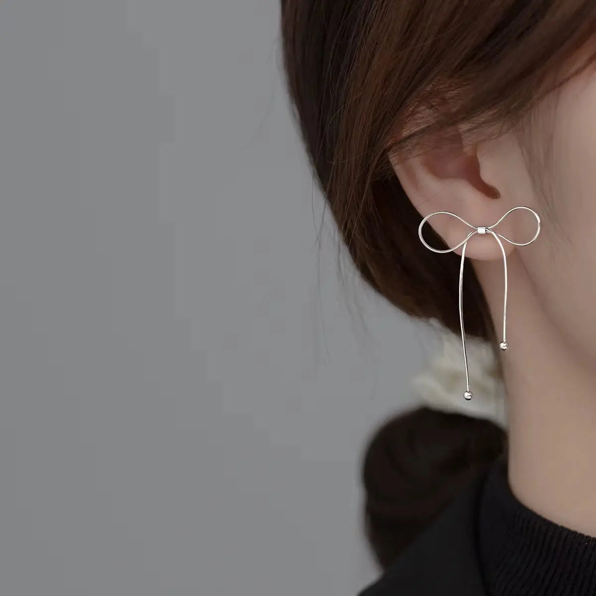 Sterling Silver Tassel Bowknot Earrings