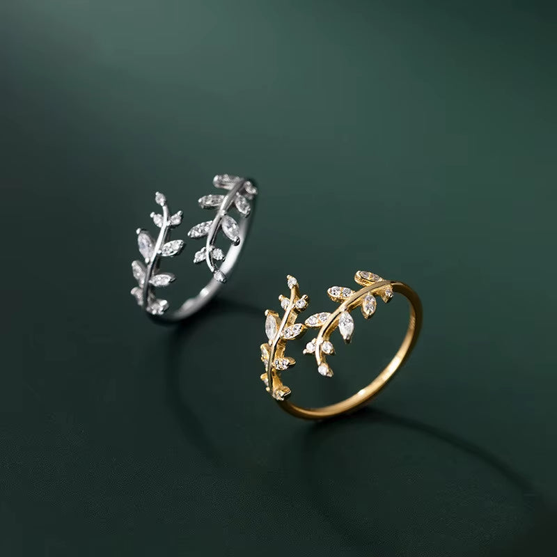 Gold Plated Sterling Silver Leaf Adjustable Ring