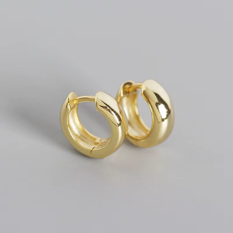 2022 NEW 925 Sterling Silver Simple Heavy Plain Chic round Punk Gold-Plated Hoop Earrings for Women