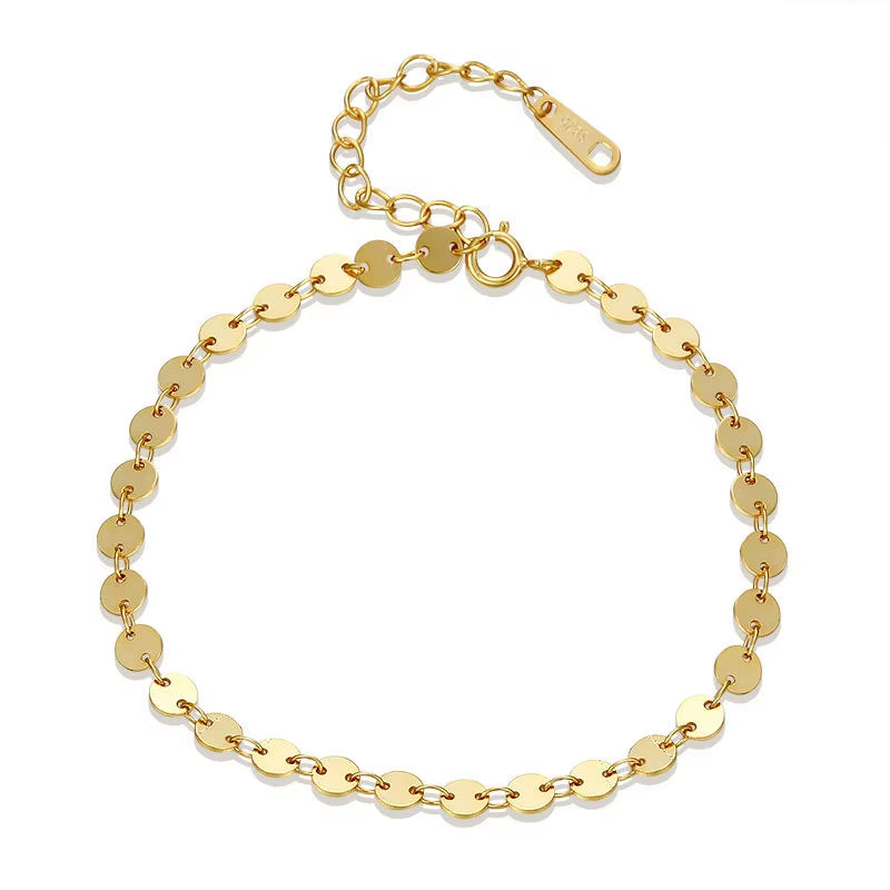 Fashion Minimalist Jewelry 925 Sterling Silver Small round Disc Charm Gold Plated Choker Chain Gold Plated Bracelets
