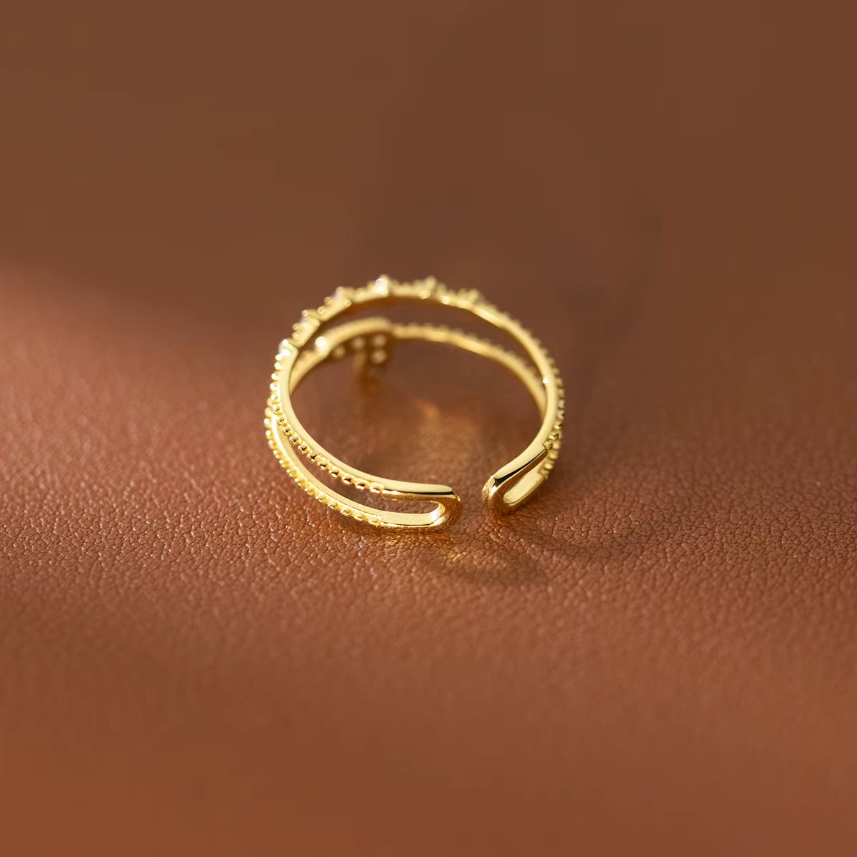 Fashion Jewelry 925 Sterling Silver Double Layers Heart Mini Diamond Gold Plated Open Rings for Women