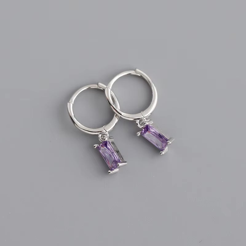 2024 Fashion 925 Sterling Silver Fashion Rectangular Blue White Red Turquoise Diamond Zirconia Hoop Earrings for Women