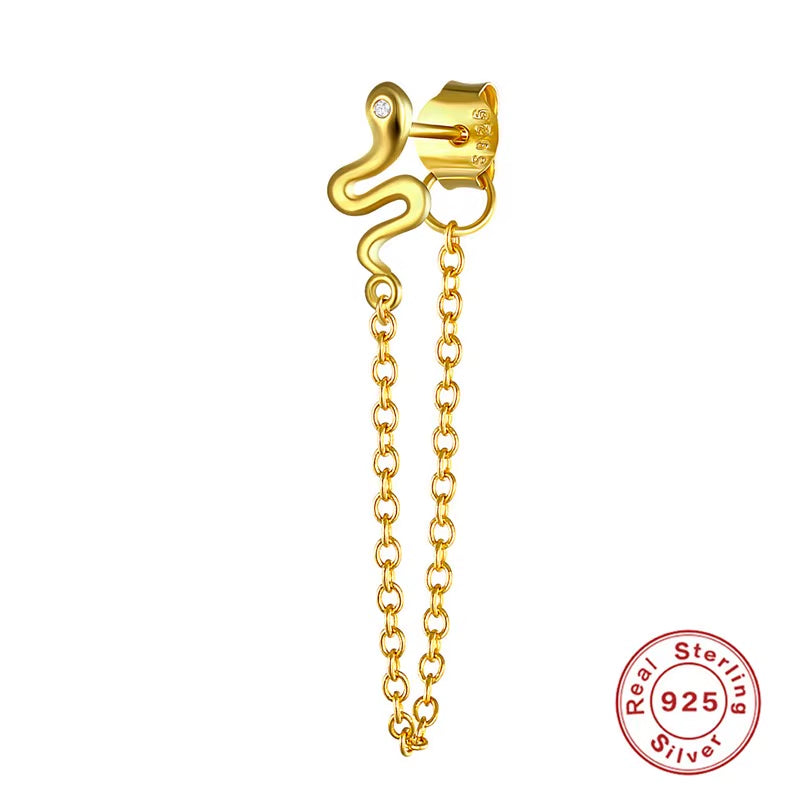 Korean Fashion Jewelry 925 Sterling Silver Long Tassel Earrings Set Snake Sun Flower Star Shape Gold Chain Stud Earrings Women