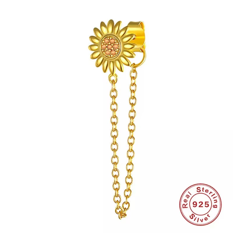 Korean Fashion Jewelry 925 Sterling Silver Long Tassel Earrings Set Snake Sun Flower Star Shape Gold Chain Stud Earrings Women