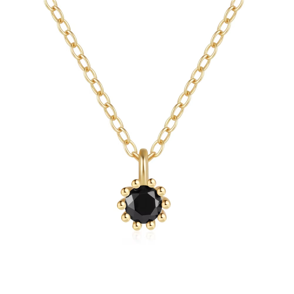 Fashion Minimalist Jewelry 925 Sterling Silver Simple Small Single Colored round Diamond Gold Plated Necklaces for Women