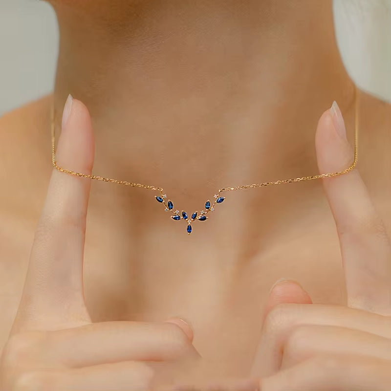 Wholesale Fashion Deer Antler Shape Jewelry 925 Sterling Silver Diamond Cubic Zircon Gold Plated Necklaces Jewelry for Women