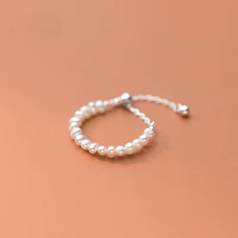 Fashion Jewelry 925 Sterling Silver Pearl Ring Real Natural Small Pearls Gold Plated Bead Ball Adjustable Rings for Women