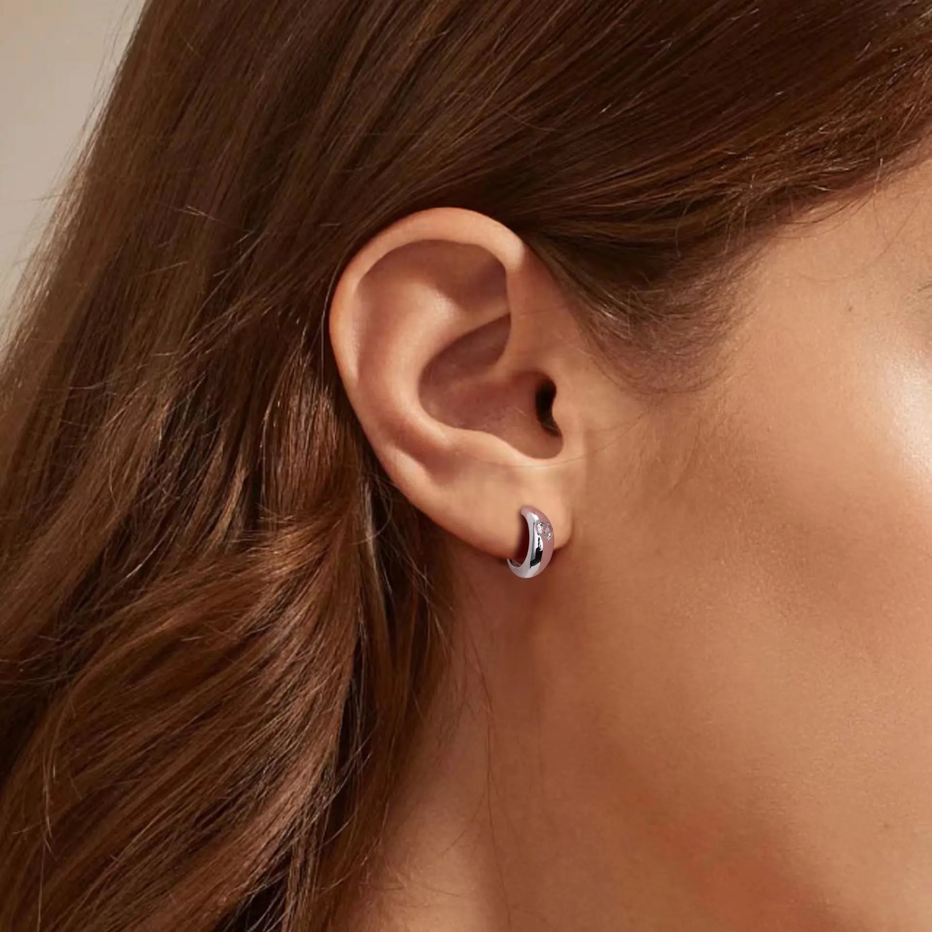 Gold Plated Sterling Silver C-Shaped Heart Zircon Earrings