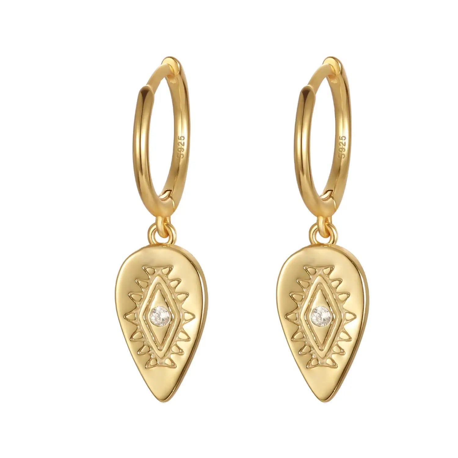 Totem Oval Drop Earrings – CZ Diamond Dangle Huggies